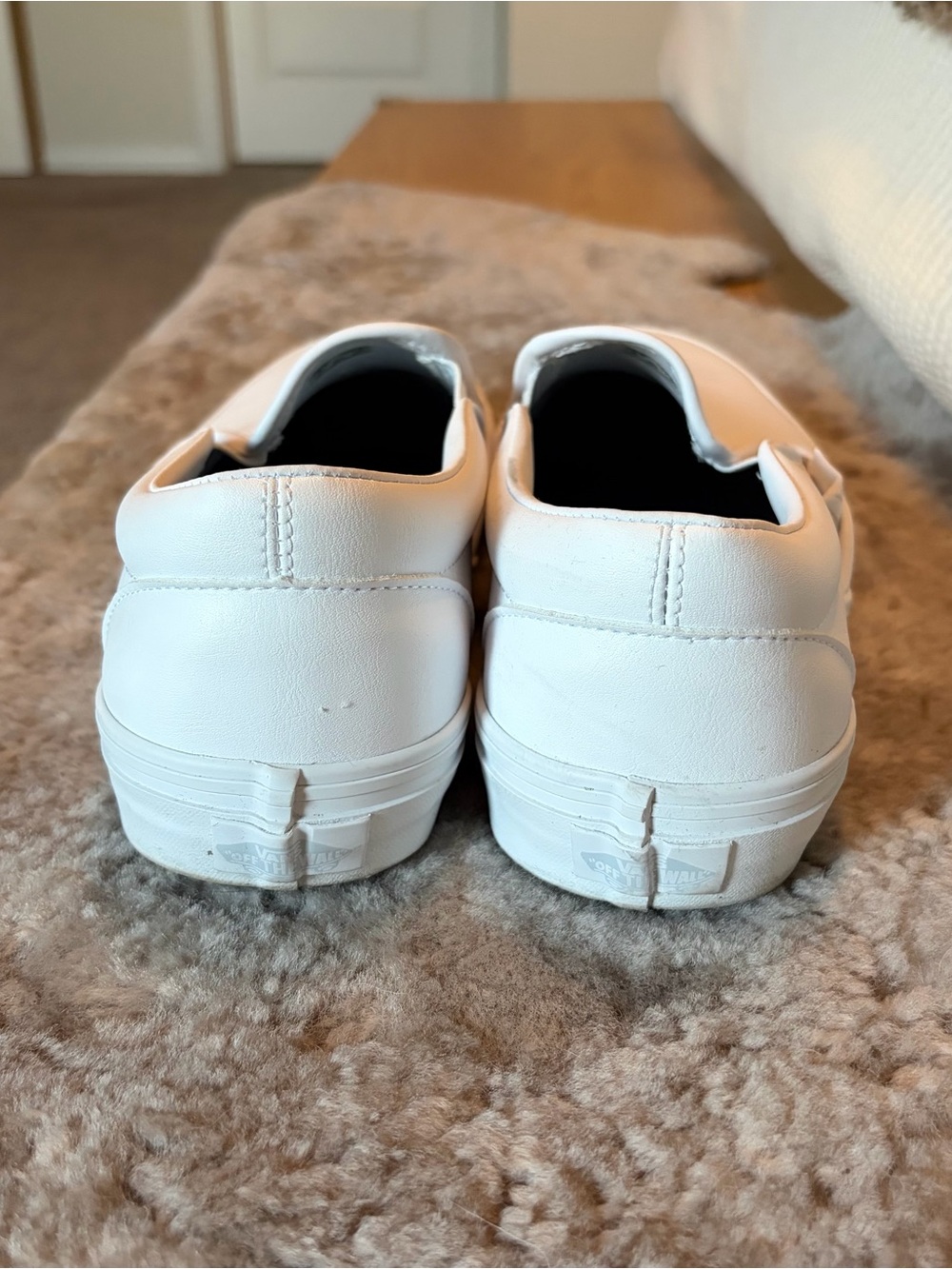 Vans Classic Slip-On Tumble Shoe - White Leather - Women’s Size 11 - Picture 3 of 4